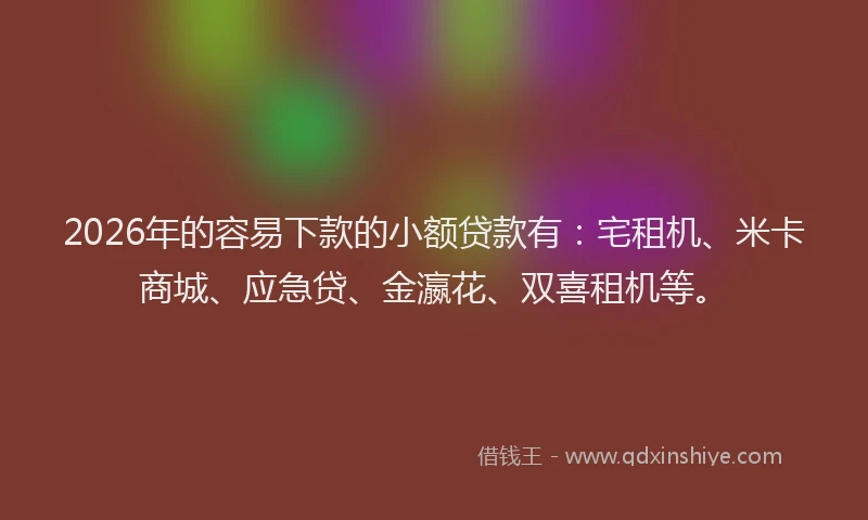 2026年的容易下款的小额贷款有：宅租机、米卡商城、应急贷、金瀛花、双喜租机等。
