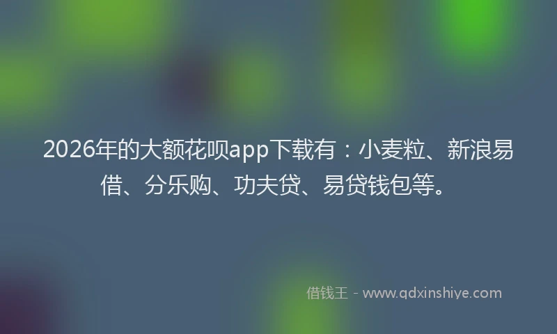 2026年的大额花呗app下载有：小麦粒、新浪易借、分乐购、功夫贷、易贷钱包等。