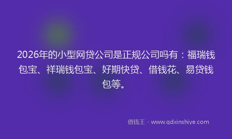2026年的小型网贷公司是正规公司吗有：福瑞钱包宝、祥瑞钱包宝、好期快贷、借钱花、易贷钱包等。