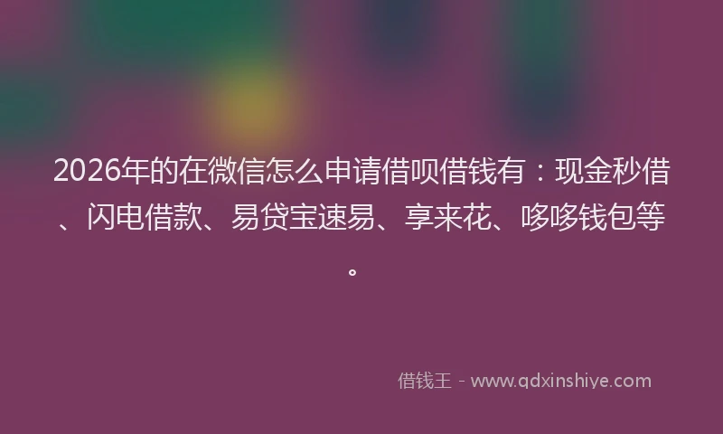 2026年的在微信怎么申请借呗借钱有：现金秒借、闪电借款、易贷宝速易、享来花、哆哆钱包等。