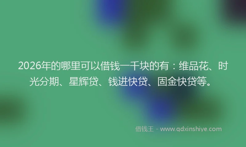 2026年的哪里可以借钱一千块的有：维品花、时光分期、星辉贷、钱进快贷、固金快贷等。