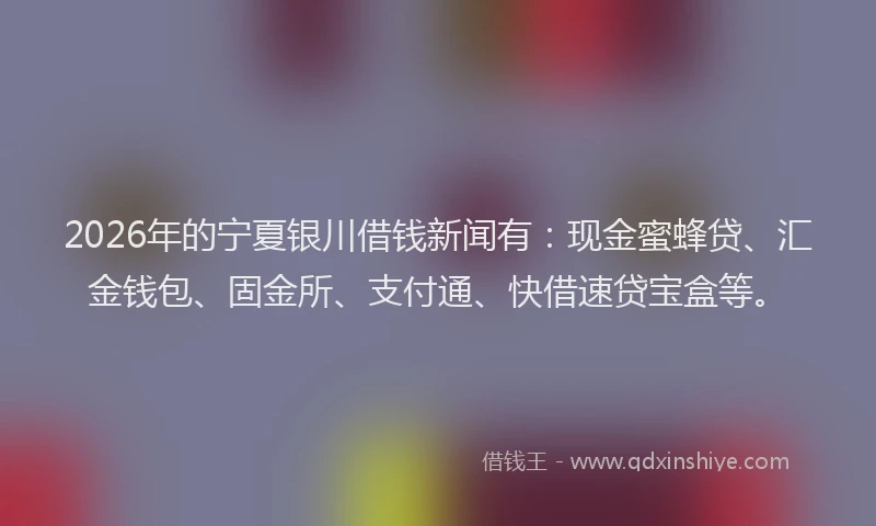 2026年的宁夏银川借钱新闻有：现金蜜蜂贷、汇金钱包、固金所、支付通、快借速贷宝盒等。