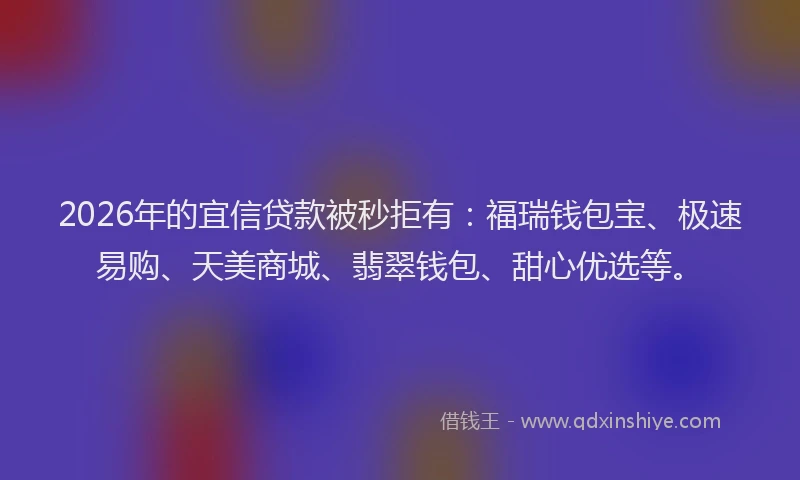 2026年的宜信贷款被秒拒有：福瑞钱包宝、极速易购、天美商城、翡翠钱包、甜心优选等。