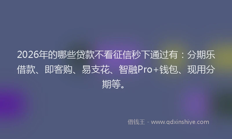2026年的哪些贷款不看征信秒下通过有：分期乐借款、即客购、易支花、智融Pro+钱包、现用分期等。