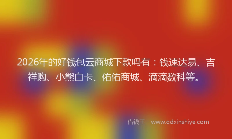 2026年的好钱包云商城下款吗有:钱速达易、吉祥购、小熊白卡、佑佑商城、滴滴数科等。