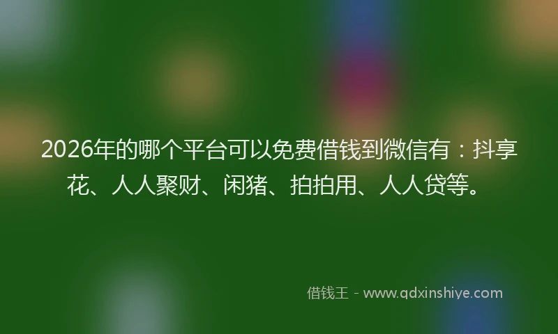 2026年的哪个平台可以免费借钱到微信有：抖享花、人人聚财、闲猪、拍拍用、人人贷等。