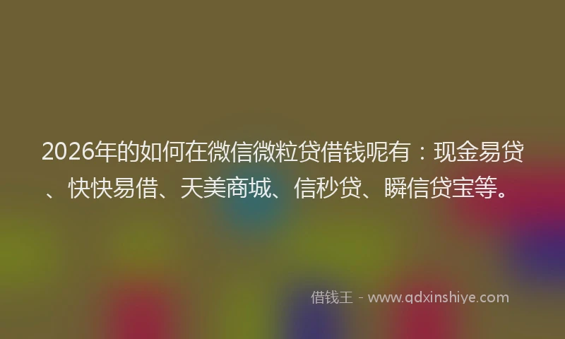 2026年的如何在微信微粒贷借钱呢有：现金易贷、快快易借、天美商城、信秒贷、瞬信贷宝等。