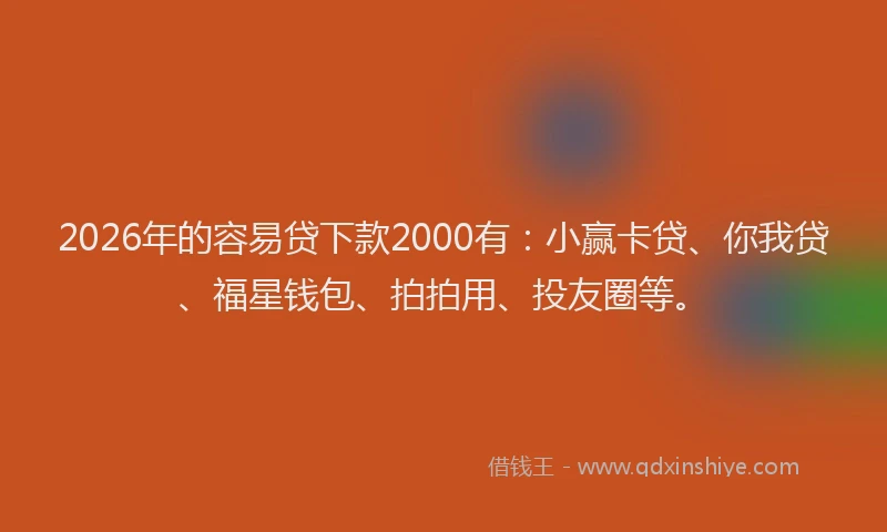 2026年的容易贷下款2000有：小赢卡贷、你我贷、福星钱包、拍拍用、投友圈等。