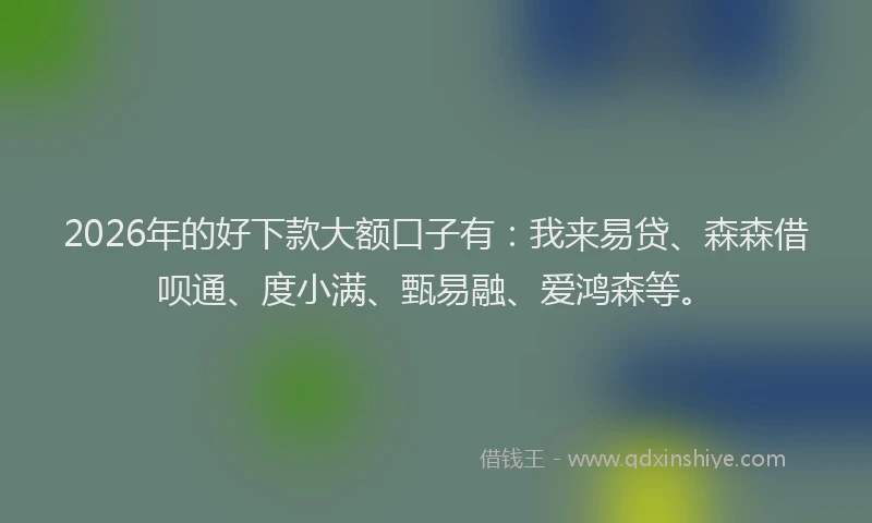 2026年的好下款大额口子有：我来易贷、森森借呗通、度小满、甄易融、爱鸿森等。
