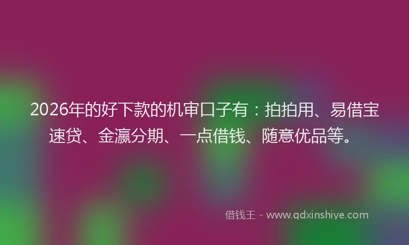 2026年的好下款的机审口子有：拍拍用、易借宝速贷、金瀛分期、一点借钱、随意优品等。