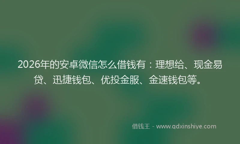 2026年的安卓微信怎么借钱有:理想给、现金易贷、迅捷钱包、优投金服、金速钱包等。