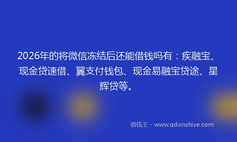 2026年的将微信冻结后还能借钱吗有:疾融宝、现金贷速借、翼支付钱包、现金易融宝贷途、星辉贷等。