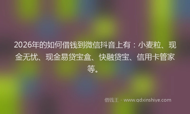 2026年的如何借钱到微信抖音上有：小麦粒、现金无忧、现金易贷宝盒、快融贷宝、信用卡管家等。