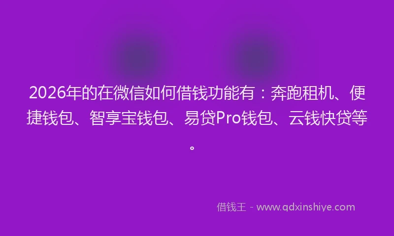 2026年的在微信如何借钱功能有：奔跑租机、便捷钱包、智享宝钱包、易贷Pro钱包、云钱快贷等。