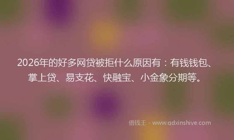 2026年的好多网贷被拒什么原因有:有钱钱包、掌上贷、易支花、快融宝、小金象分期等。