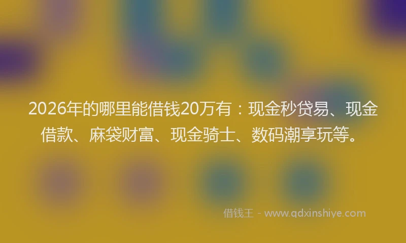 2026年的哪里能借钱20万有：现金秒贷易、现金借款、麻袋财富、现金骑士、数码潮享玩等。