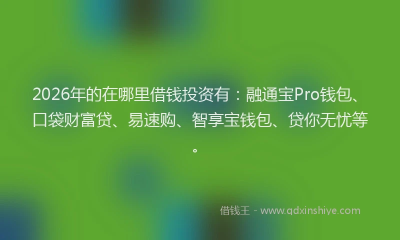 2026年的在哪里借钱投资有：融通宝Pro钱包、口袋财富贷、易速购、智享宝钱包、贷你无忧等。