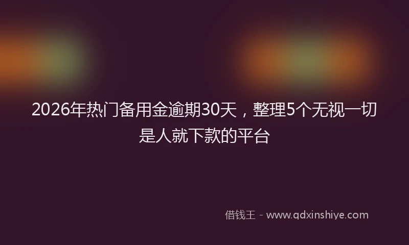 2026年热门备用金逾期30天，整理5个无视一切是人就下款的平台