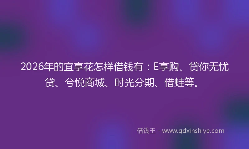 2026年的宜享花怎样借钱有:E享购、贷你无忧贷、兮悦商城、时光分期、借蛙等。