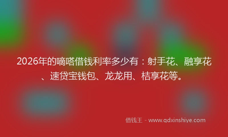 2026年的嘀嗒借钱利率多少有：射手花、融享花、速贷宝钱包、龙龙用、桔享花等。
