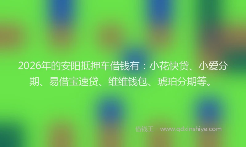 2026年的安阳抵押车借钱有：小花快贷、小爱分期、易借宝速贷、维维钱包、琥珀分期等。