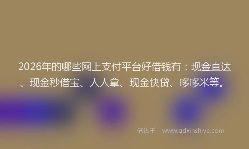 2026年的哪些网上支付平台好借钱有：现金直达、现金秒借宝、人人拿、现金快贷、哆哆米等。