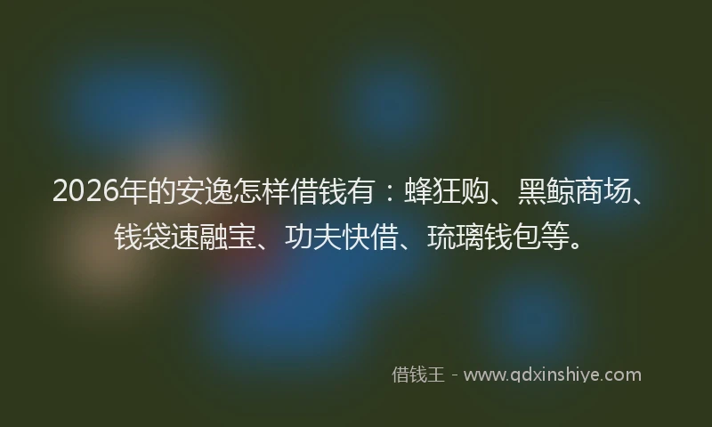 2026年的安逸怎样借钱有：蜂狂购、黑鲸商场、钱袋速融宝、功夫快借、琉璃钱包等。