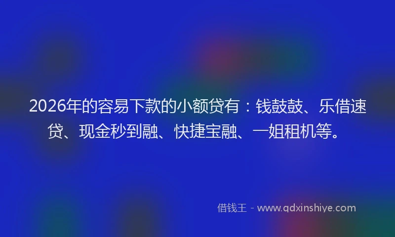 2026年的容易下款的小额贷有：钱鼓鼓、乐借速贷、现金秒到融、快捷宝融、一姐租机等。