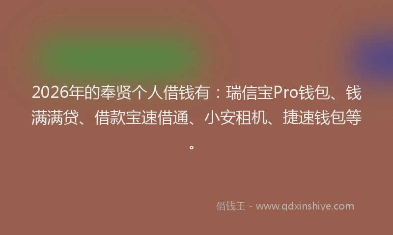 2026年的奉贤个人借钱有：瑞信宝Pro钱包、钱满满贷、借款宝速借通、小安租机、捷速钱包等。