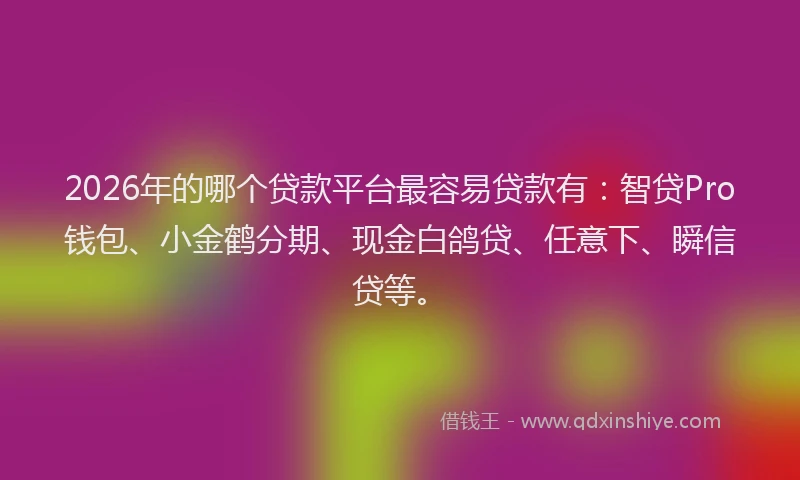 2026年的哪个贷款平台最容易贷款有：智贷Pro钱包、小金鹤分期、现金白鸽贷、任意下、瞬信贷等。