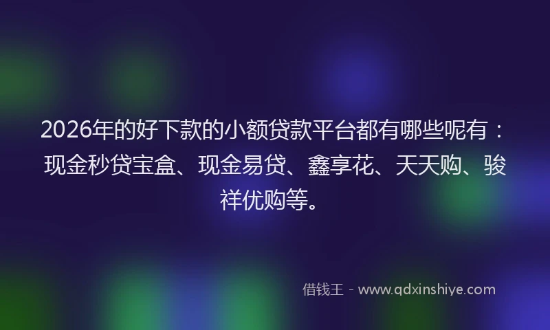 2026年的好下款的小额贷款平台都有哪些呢有：现金秒贷宝盒、现金易贷、鑫享花、天天购、骏祥优购等。