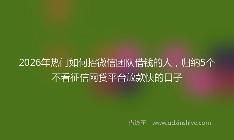 2026年热门如何招微信团队借钱的人，归纳5个不看征信网贷平台放款快的口子