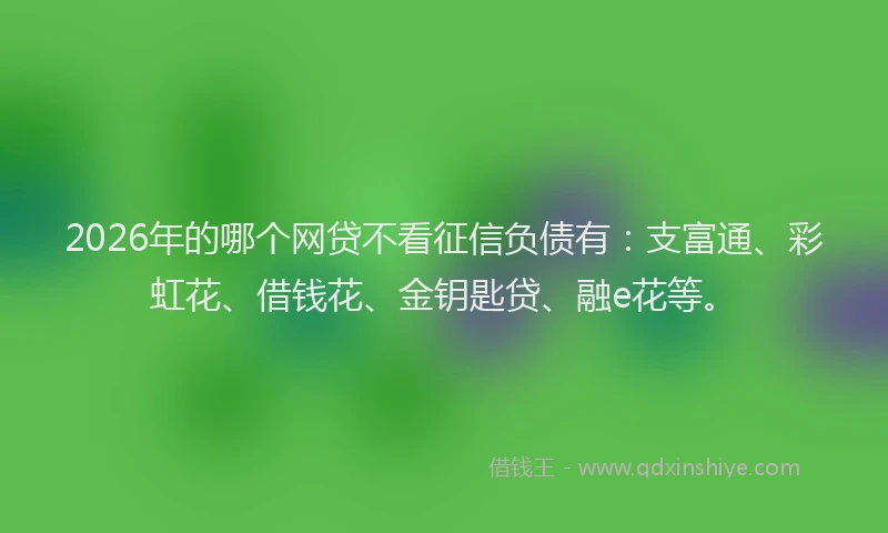 2026年的哪个网贷不看征信负债有：支富通、彩虹花、借钱花、金钥匙贷、融e花等。