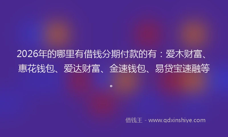2026年的哪里有借钱分期付款的有：爱木财富、惠花钱包、爱达财富、金速钱包、易贷宝速融等。