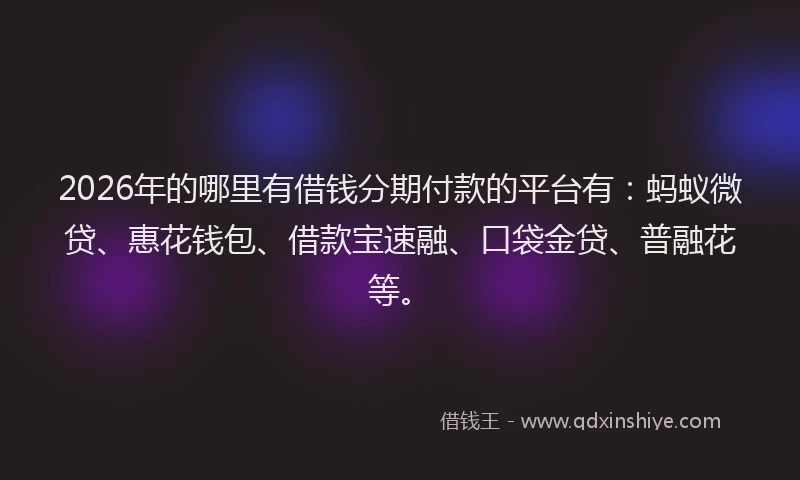 2026年的哪里有借钱分期付款的平台有：蚂蚁微贷、惠花钱包、借款宝速融、口袋金贷、普融花等。