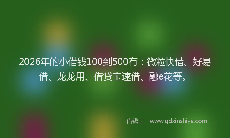 2026年的小借钱100到500有：微粒快借、好易借、龙龙用、借贷宝速借、融e花等。