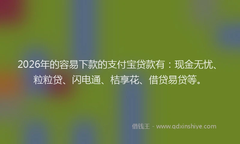 2026年的容易下款的支付宝贷款有：现金无忧、粒粒贷、闪电通、桔享花、借贷易贷等。