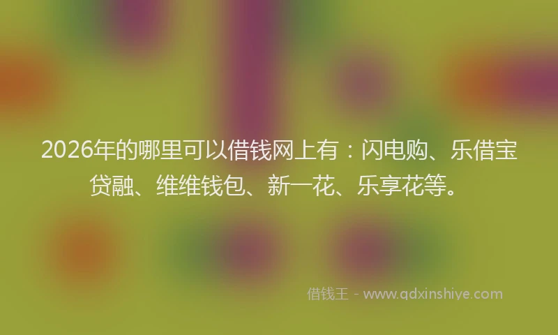 2026年的哪里可以借钱网上有：闪电购、乐借宝贷融、维维钱包、新一花、乐享花等。