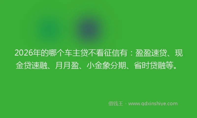 2026年的哪个车主贷不看征信有：盈盈速贷、现金贷速融、月月盈、小金象分期、省时贷融等。