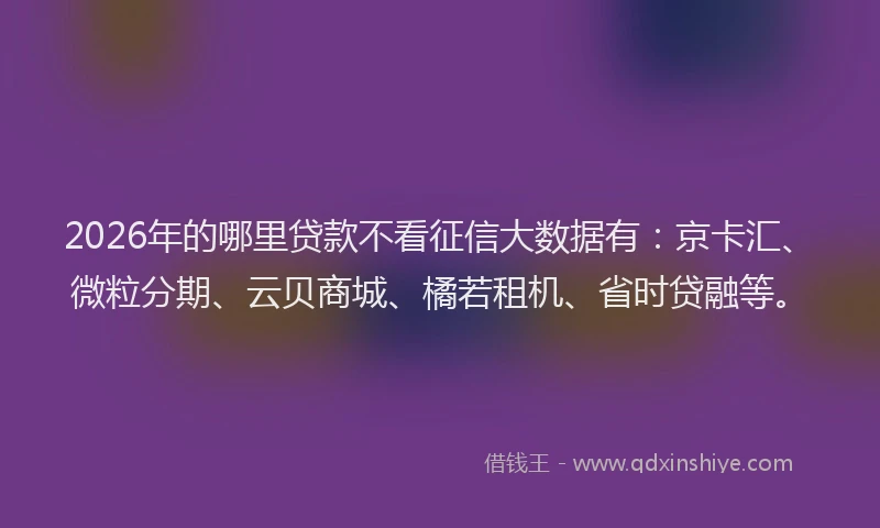 2026年的哪里贷款不看征信大数据有：京卡汇、微粒分期、云贝商城、橘若租机、省时贷融等。