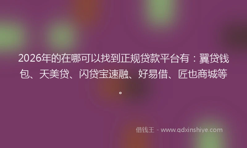 2026年的在哪可以找到正规贷款平台有：翼贷钱包、天美贷、闪贷宝速融、好易借、匠也商城等。