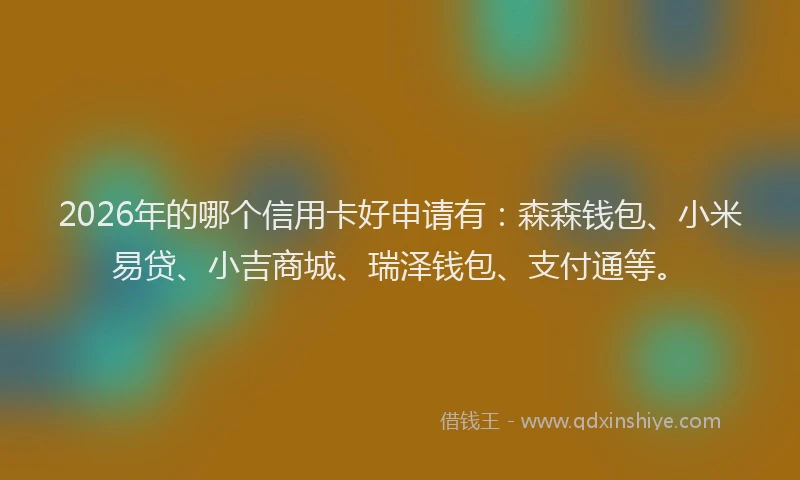 2026年的哪个信用卡好申请有：森森钱包、小米易贷、小吉商城、瑞泽钱包、支付通等。