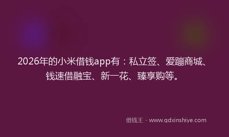 2026年的小米借钱app有：私立签、爱蹦商城、钱速借融宝、新一花、臻享购等。