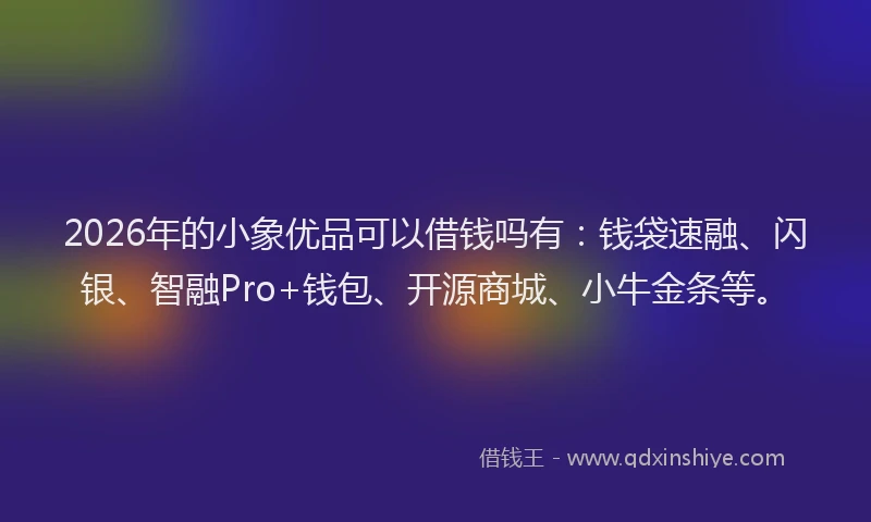 2026年的小象优品可以借钱吗有：钱袋速融、闪银、智融Pro+钱包、开源商城、小牛金条等。