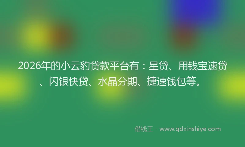 2026年的小云豹贷款平台有:星贷、用钱宝速贷、闪银快贷、水晶分期、捷速钱包等。
