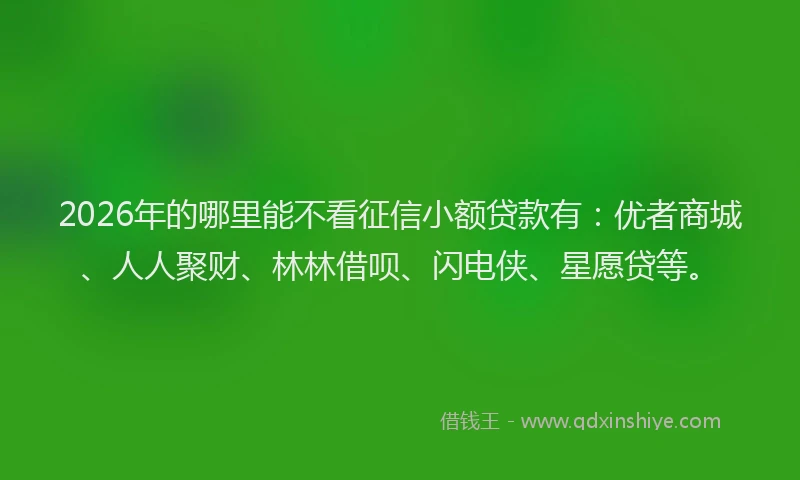 2026年的哪里能不看征信小额贷款有：优者商城、人人聚财、林林借呗、闪电侠、星愿贷等。