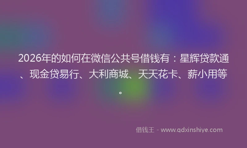 2026年的如何在微信公共号借钱有：星辉贷款通、现金贷易行、大利商城、天天花卡、薪小用等。