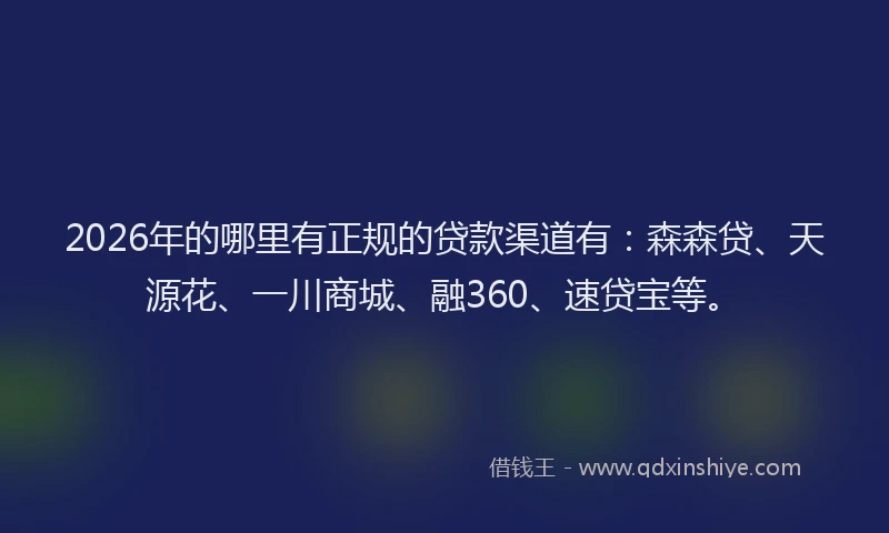 2026年的哪里有正规的贷款渠道有：森森贷、天源花、一川商城、融360、速贷宝等。