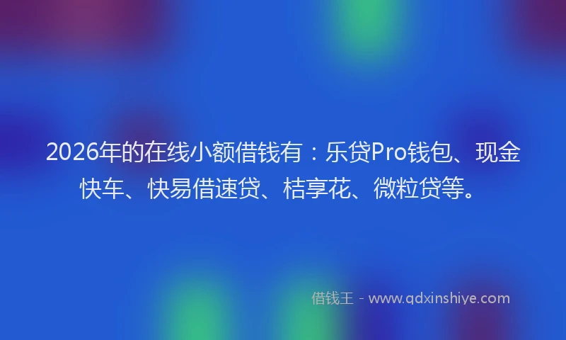 2026年的在线小额借钱有：乐贷Pro钱包、现金快车、快易借速贷、桔享花、微粒贷等。