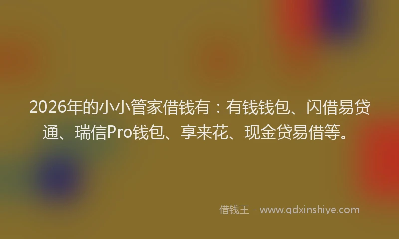 2026年的小小管家借钱有：有钱钱包、闪借易贷通、瑞信Pro钱包、享来花、现金贷易借等。
